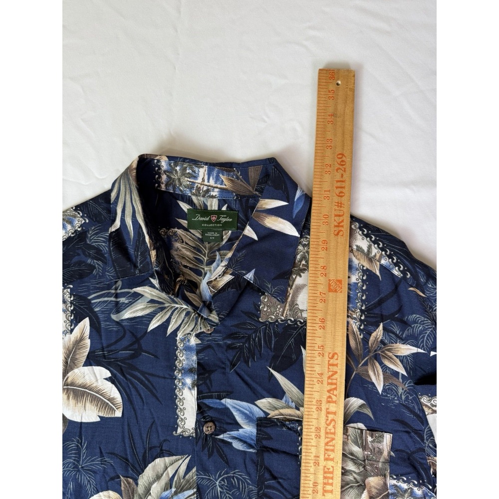 David Taylor Hawaiian Shirt Blue Palms Floral Luau Beach Cruise Camp Size Small - Picture 4 of 6
